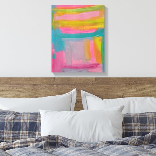 Vet Roze Blauw en Geel Abstract schilderen Canvas Afdruk (Insitu (Slaapkamer))