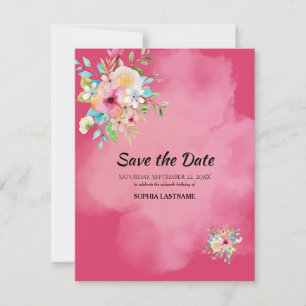 Vet Roze Bloemen Sweet 16 Flat Save The Date Kaart