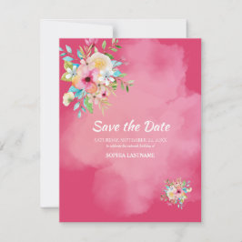 Vet Roze Bloemen Sweet 16 Flat Save The Date Kaart