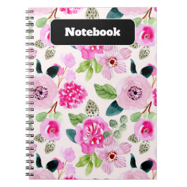 Vet Roze Bloemen Waterverf Esthetisch Notitieboek