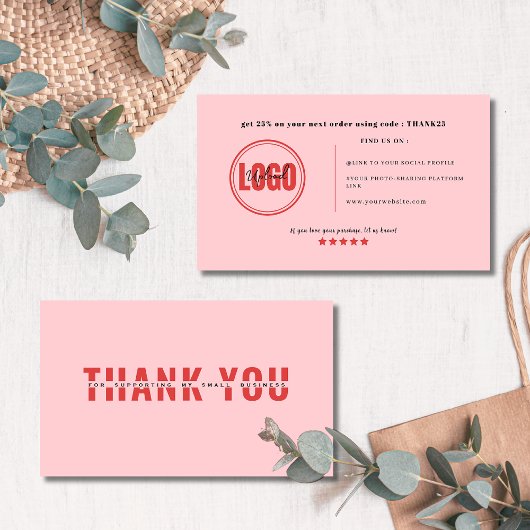 Vet Roze Custom Bedankt Card voor Small Business Visitekaartje