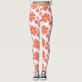 Vet roze daisy floral ontwerp op schone witte basi leggings
