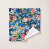 Vet Roze en Blauw Abstracte Bloemmonografie Bad Handdoek (Wasdoekje)