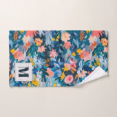 Vet Roze en Blauw Abstracte Bloemmonografie Bad Handdoek (Handdoek)