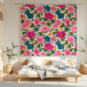 Vet Roze en Blauwe Bloemen op Crème Fleece Deken