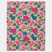 Vet Roze en Blauwe Bloemen op Crème Fleece Deken (Voorkant)