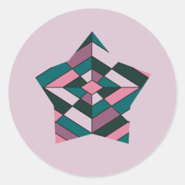 Vet Roze en Blauwgroen Diamond Glas in lood ster Ronde Sticker