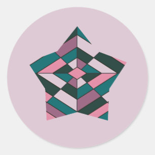 Vet Roze en Blauwgroen Diamond Glas in lood ster Ronde Sticker