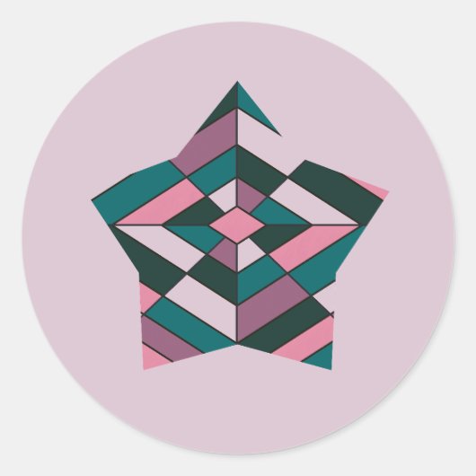 Vet Roze en Blauwgroen Diamond Glas in lood ster Ronde Sticker (Voorkant)