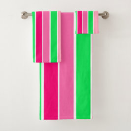 Vet roze en groene strepen bad handdoek