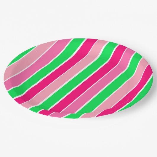 Vet roze en groene strepen papieren bordje (Gekanteld)