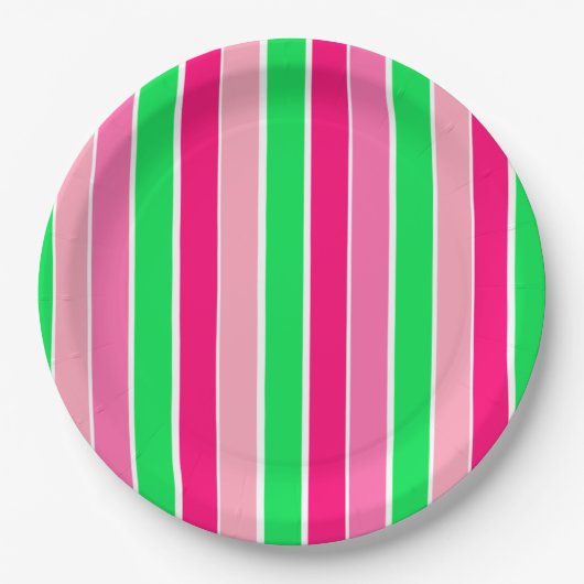 Vet roze en groene strepen papieren bordje (Voorkant)