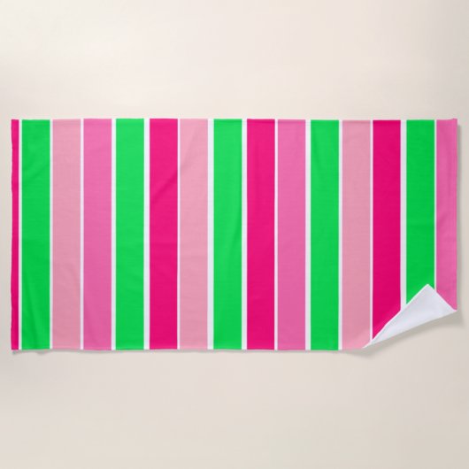 Vet roze en groene strepen strandlaken (Voorkant)