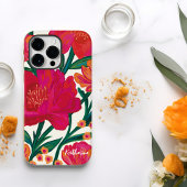 Vet Roze en oranje bloemen Gepersonaliseerde naam Case-Mate iPhone Case