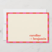 Vet roze en Oranje checkboard (aangepast bruiloft) Bedankkaart (Voorkant)