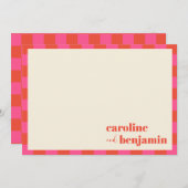 Vet roze en Oranje checkboard (aangepast bruiloft) Bedankkaart (Voorkant / Achterkant)