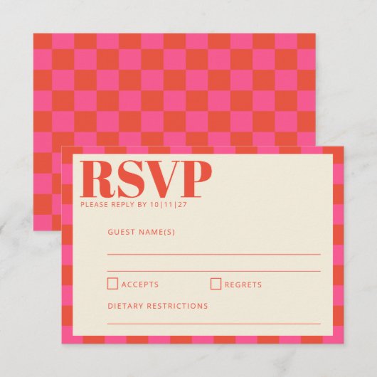 Vet roze en Oranje gebak RSVP Kaartje (Voorkant / Achterkant)