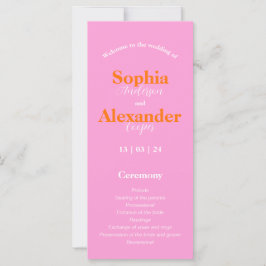 Vet roze en oranje kleurrijk huwelijksprogramma