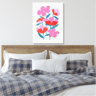 Vet Roze en Rode Bloemen Art Print