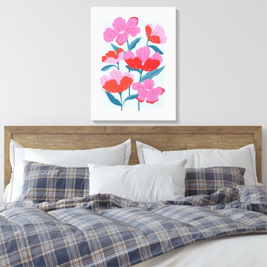 Vet Roze en Rode Bloemen Art Print (Insitu (Slaapkamer))