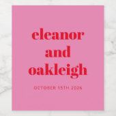 Vet Roze en Rode Moderne Weddenschappen Aangepast Wijn Etiket (Enkel label)