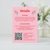 Vet Roze en Rode QR Code Trouwinformatie Informatiekaartje (Staand voorkant)