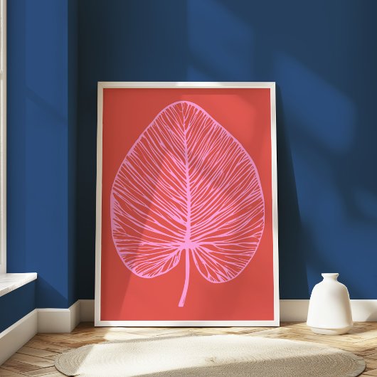 Vet roze en rood blad minimalistische botanische k poster