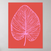 Vet roze en rood blad minimalistische botanische k poster (Voorkant)