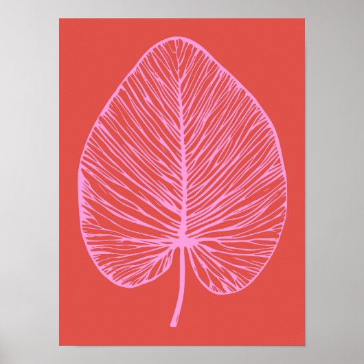 Vet roze en rood blad minimalistische botanische k poster (Voorkant)