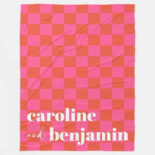 Vet roze en rood karton Aangepast huwelijk Fleece Deken (Voorkant)