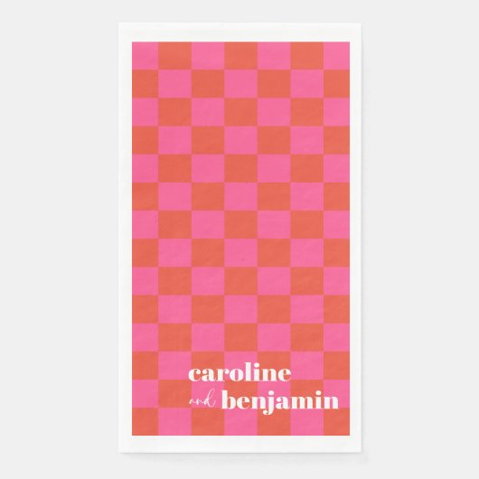 Vet roze en rood karton Aangepast huwelijk Servet (Voorkant)