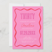 Vet Roze en Rood met Wavy Border 30th Kaart (Voorkant)