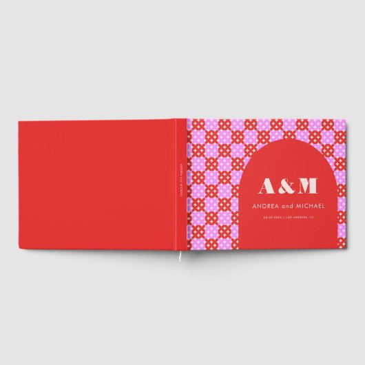 Vet Roze en Rood Mid Century Mod Arch Bruiloft Gastenboek (Volledig)