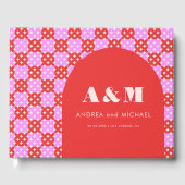 Vet Roze en Rood Mid Century Mod Arch Bruiloft Gastenboek (Voorkant)