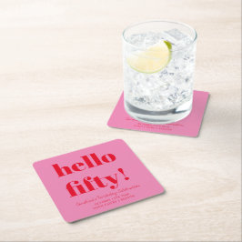 Vet Roze en Rood Modern 50ste Verjaardag Custom Kartonnen Onderzetters