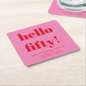 Vet Roze en Rood Modern 50ste Verjaardag Custom Kartonnen Onderzetters (Schuin)