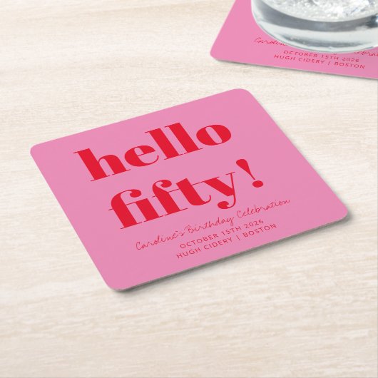 Vet Roze en Rood Modern 50ste Verjaardag Custom Kartonnen Onderzetters (Schuin)