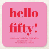 Vet Roze en Rood Modern 50ste Verjaardag Custom Kartonnen Onderzetters (Voorkant)