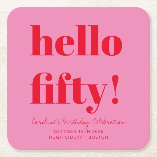 Vet Roze en Rood Modern 50ste Verjaardag Custom Kartonnen Onderzetters (Voorkant)
