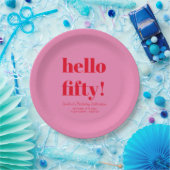 Vet Roze en Rood Modern 50ste Verjaardag Custom Papieren Bordje (Feest)