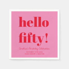 Vet Roze en Rood Modern 50ste Verjaardag Custom Servet