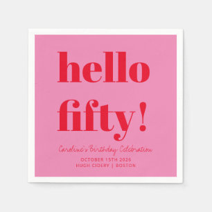 Vet Roze en Rood Modern 50ste Verjaardag Custom Servet