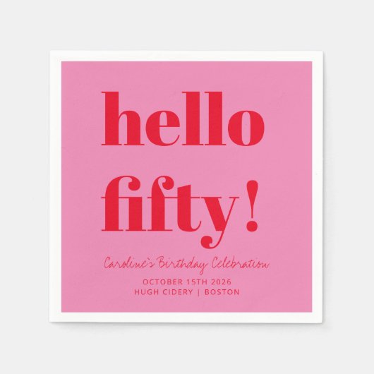 Vet Roze en Rood Modern 50ste Verjaardag Custom Servet (Voorkant)