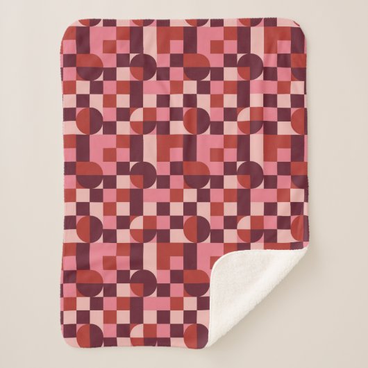 Vet roze en rood retro geometrisch patroon sherpa deken (Voorkant)