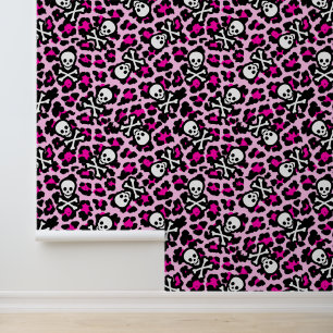 Vet Roze en Zwart Punk Jolly Roger Leopard Print Behang