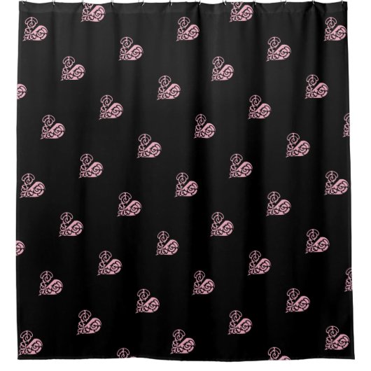Vet roze en zwarte Filigree Heart Shower Curtain Douchegordijn (Voorkant)