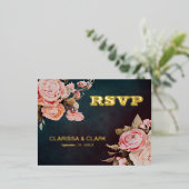 Vet roze Floral RSVP Folie Weddenschap Briefkaart (Staand Voorkant)