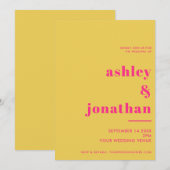 Vet Roze Geel Typografie Modern Bruiloft Kaart (Voorkant / Achterkant)