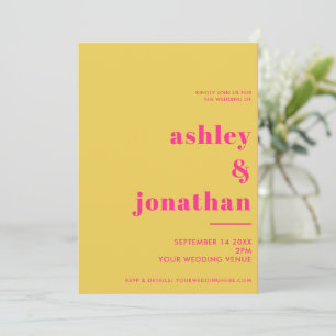 Vet Roze Geel Typografie Modern Bruiloft Kaart
