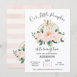 Vet roze goud - Floral - Pumpkin Birthday - uitnod Kaart